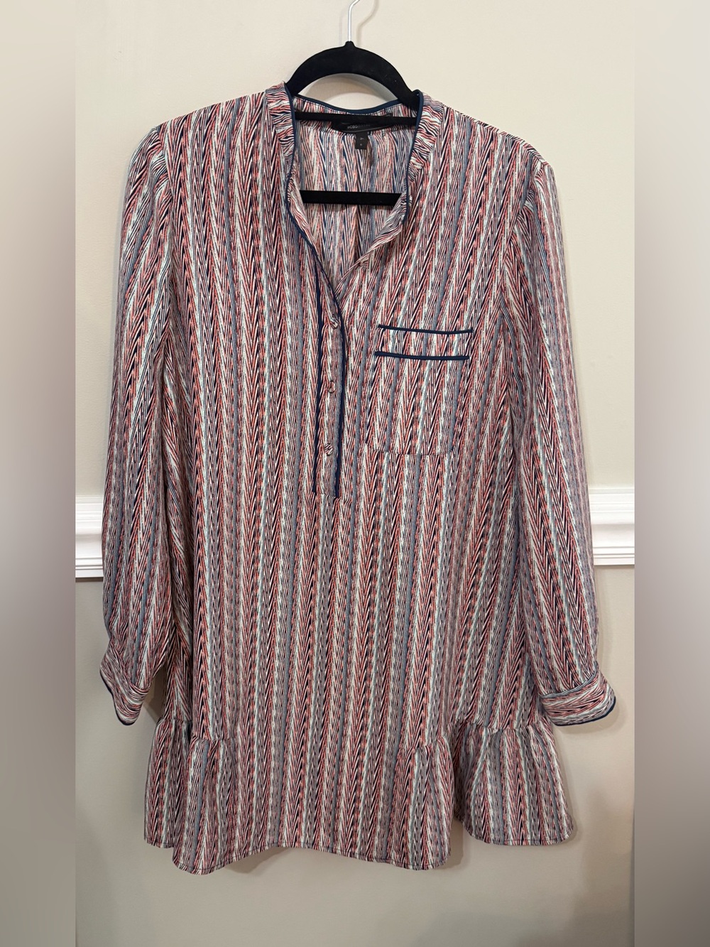 BCBGMaxAzria Red, Blue & White Striped Casual Button-Down Shirt